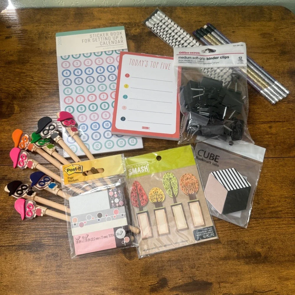 Lot of Various Office & Stationary‎ Supplies Sticky Notes Pens Pencils Stickers